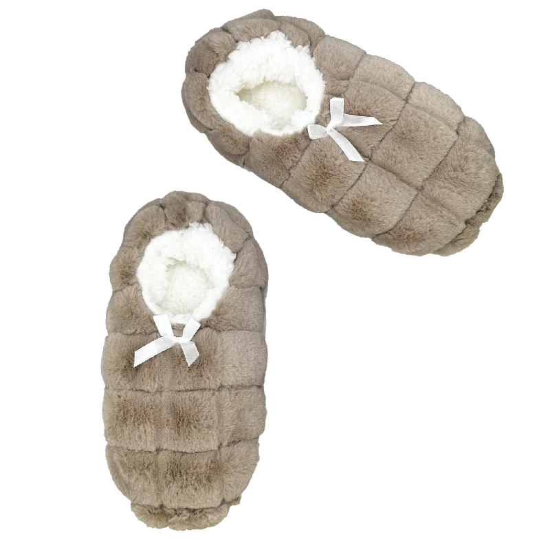 Beige Faux Fur Quilted Fuzzy Babba Slipper Sock