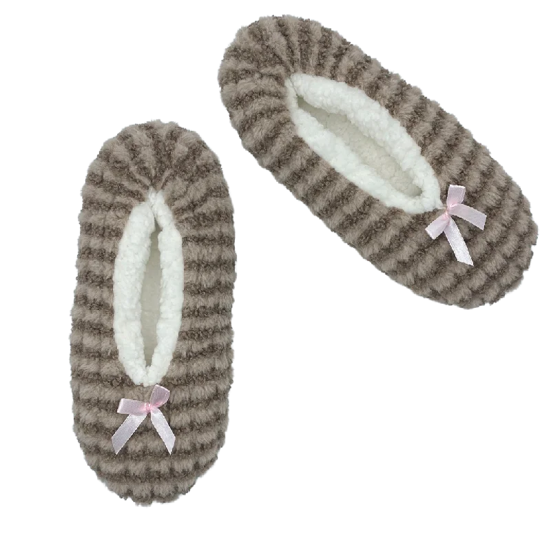 Delicately Striped Brown Fuzzy Babba Slipper Socks