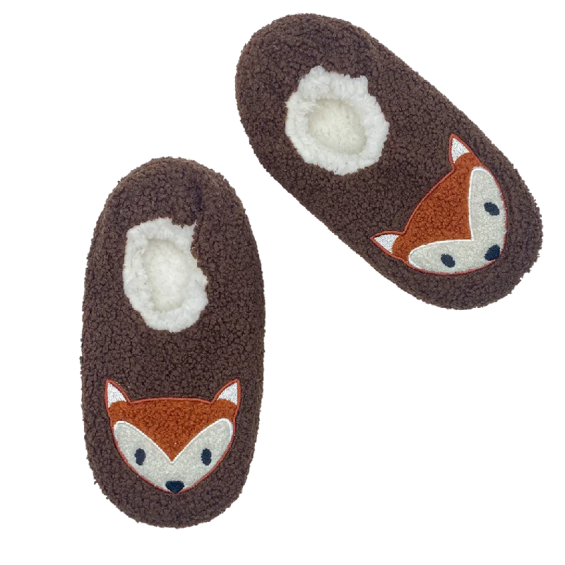 Fox Embroidered Faux Poodle Fur Slipper Socks