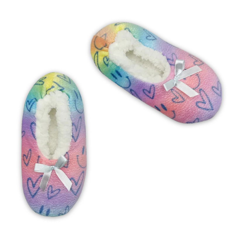 Tie Dye Smiley and Heart Fuzzy Babba® Slipper Socks