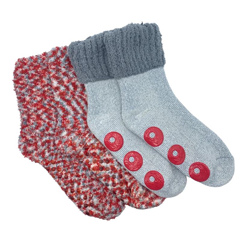 HO HO HO Holiday Slipper Socks with Grippers 2 Pack