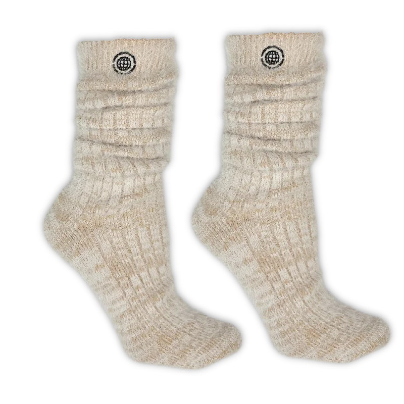 Beige Slouchy Fuzzy Socks