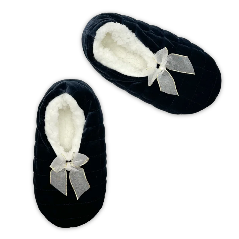 Grey Quilted Chiffon Bow Fuzzy Babba® Slipper Socks