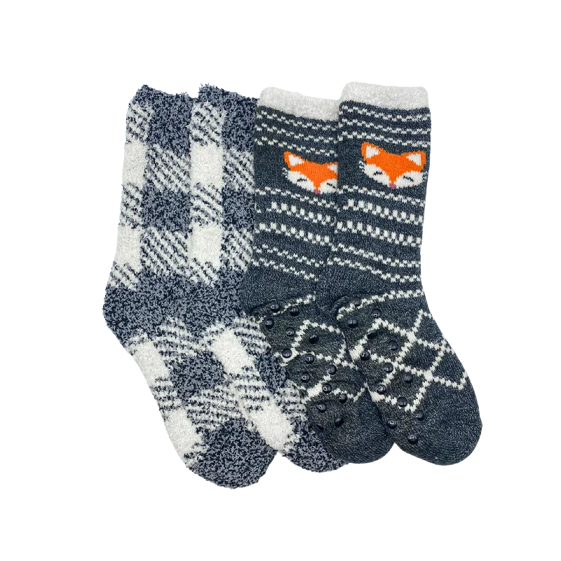 Orange Fox and Plaid Cozy Warmer Slipper Sock with Grippers