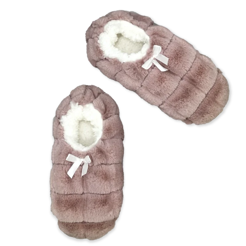 Pink Faux Fur Quilted Fuzzy Babba  Slipper Sock