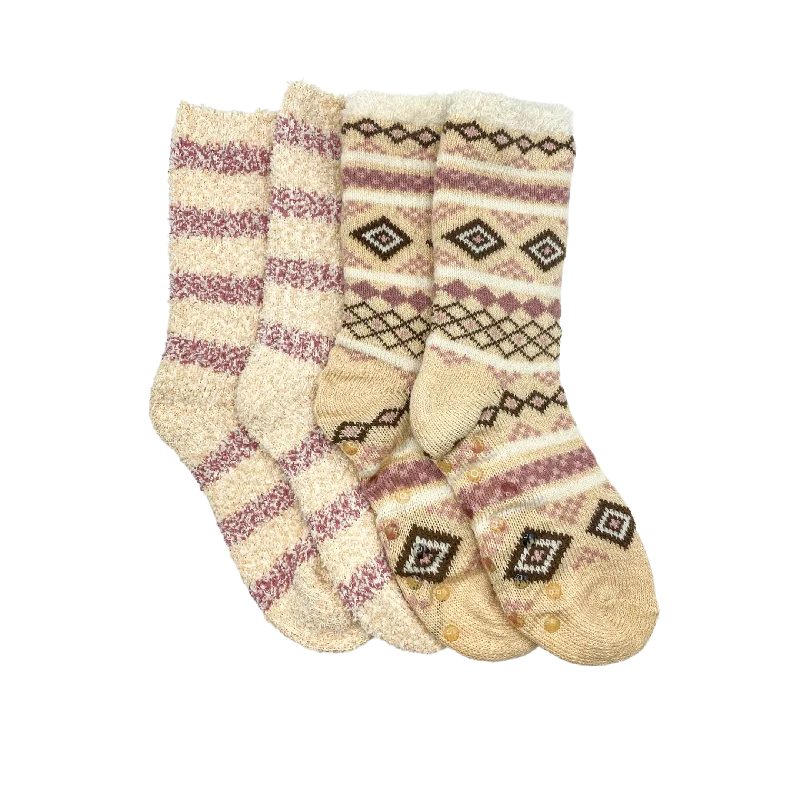 Pink Patterned Cozy Warmer Slipper Sock with Grippers