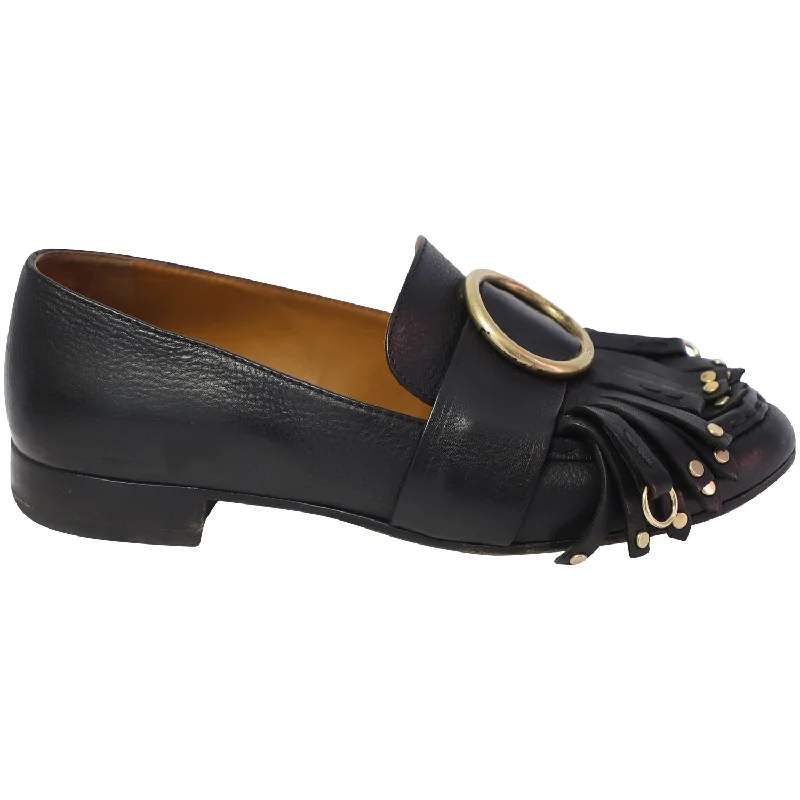 Chloe Olly Fringe Loafers in Black Leather