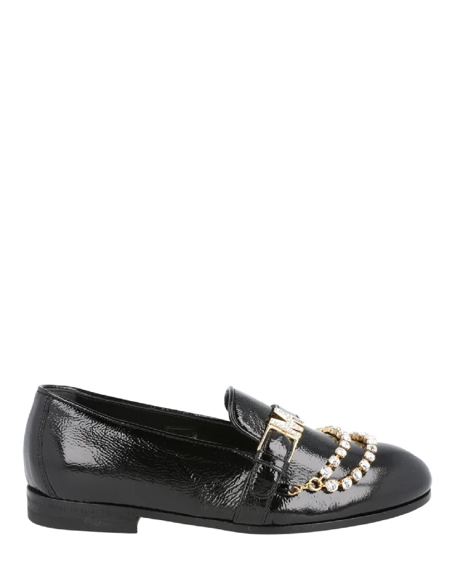 Rhinestone-Embellished Patent Leather Loafers