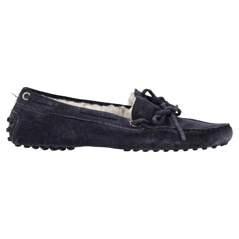 Tod's  Fur-Lined Loafers in Navy Blue Calfskin Suede