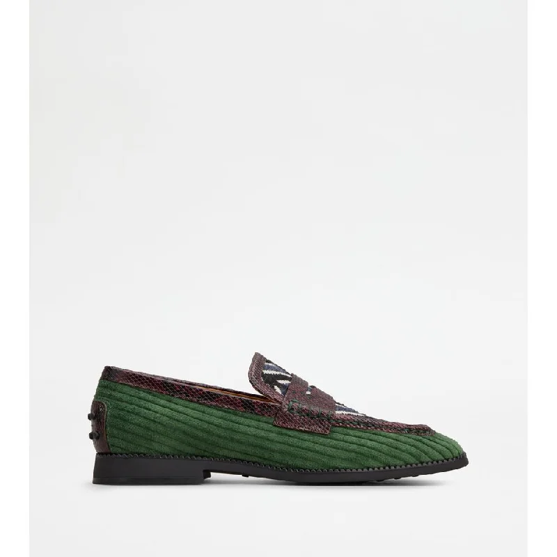 Tod's Loafers in Velvet and Reptile Print Leather