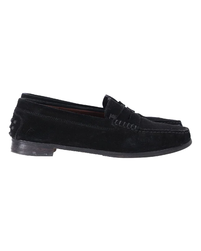 Tod's Penny Loafers in Black Suede