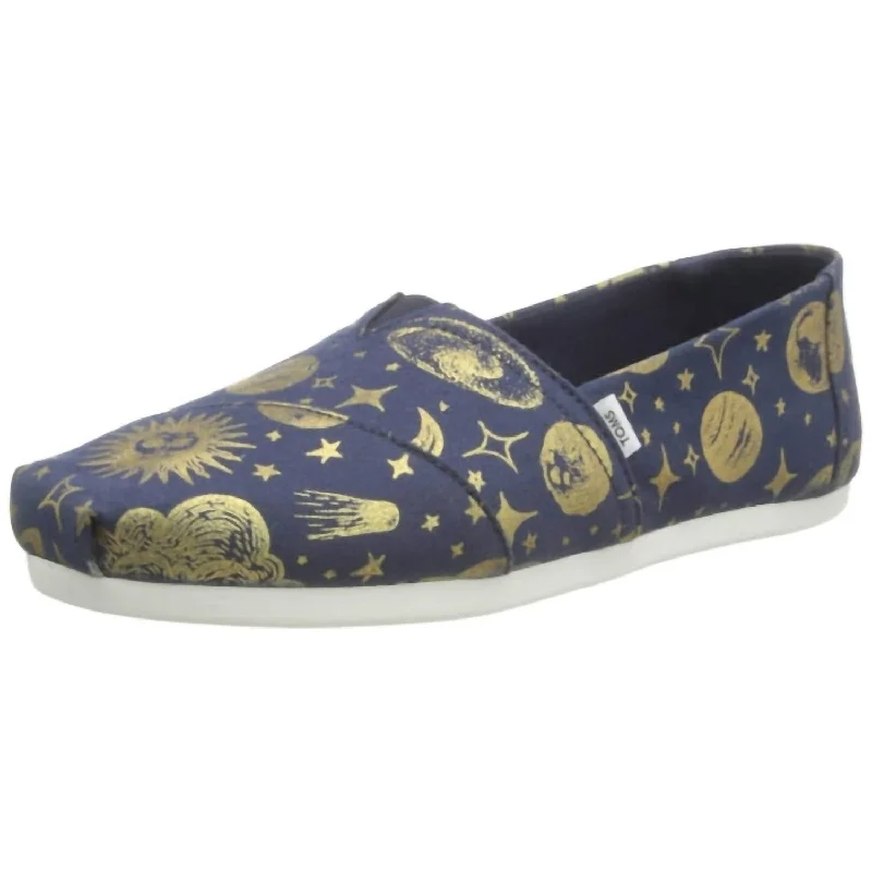 Women's Alpargata Flat Loafer - Narrow Width In Navy/gold Foil Celestial Print