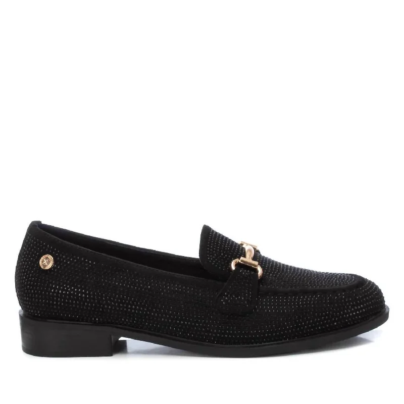 Women's Decorative Crystals Moccasins In Black