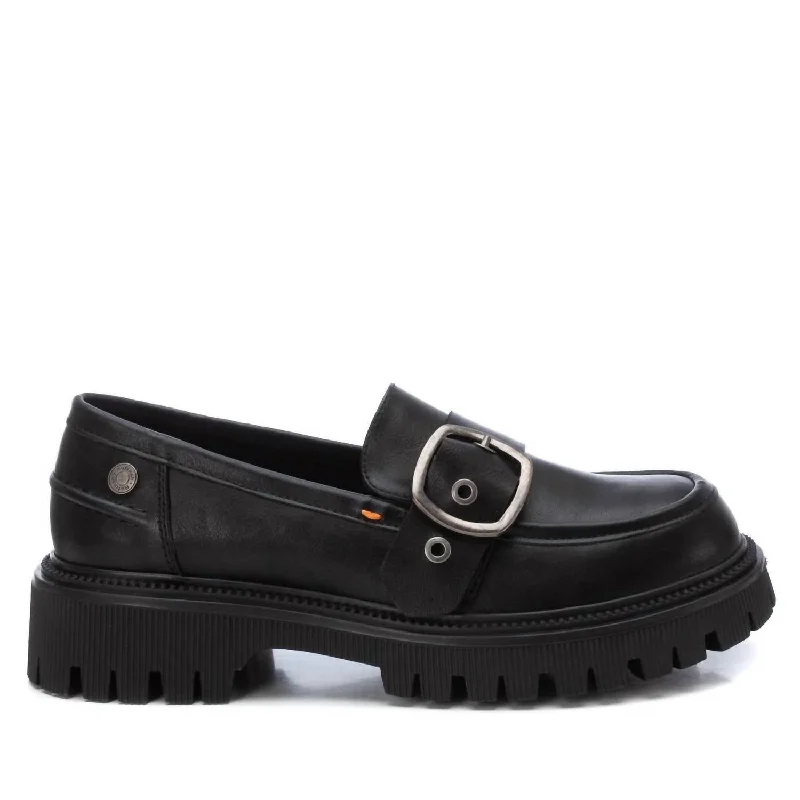 Women's Decorative Strap Moccasins In Black