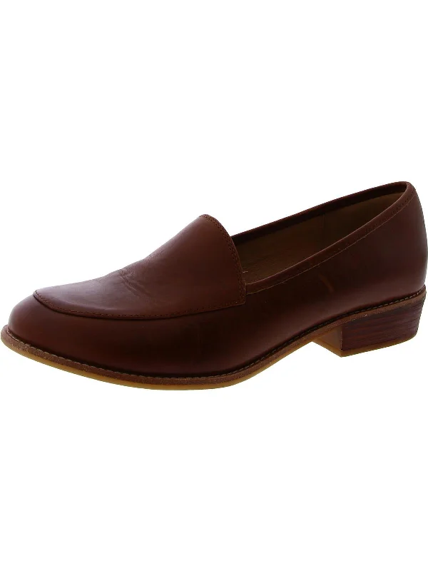 Womens Leather Block Heel Loafers