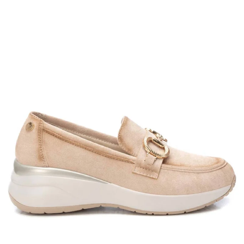 Women's Suede Gold Chain Moccasins In Beige