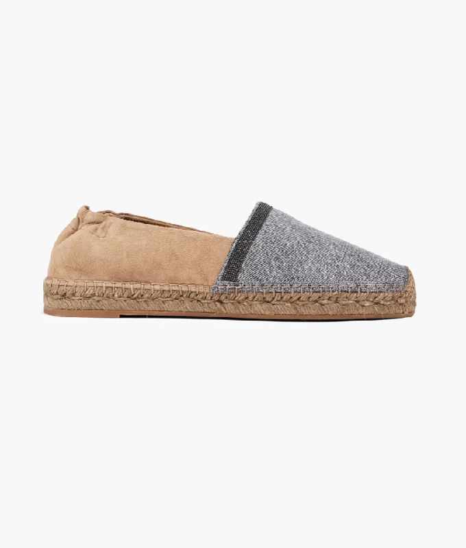 Brunello Cucinelli Women's Espadrilles Bead Embellished and Suede Denim