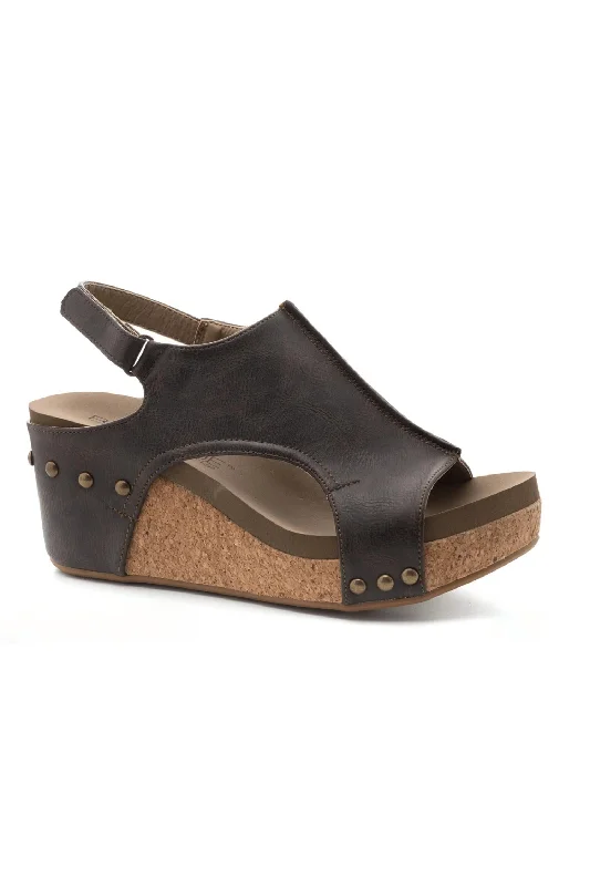 Cork Wedge Sandal In Smooth Chocolate