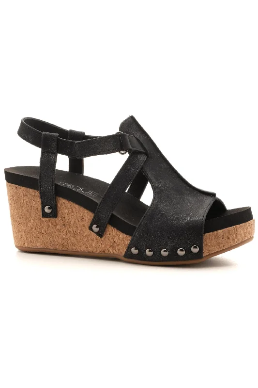 Cork Wedge Sandals In Starry Black