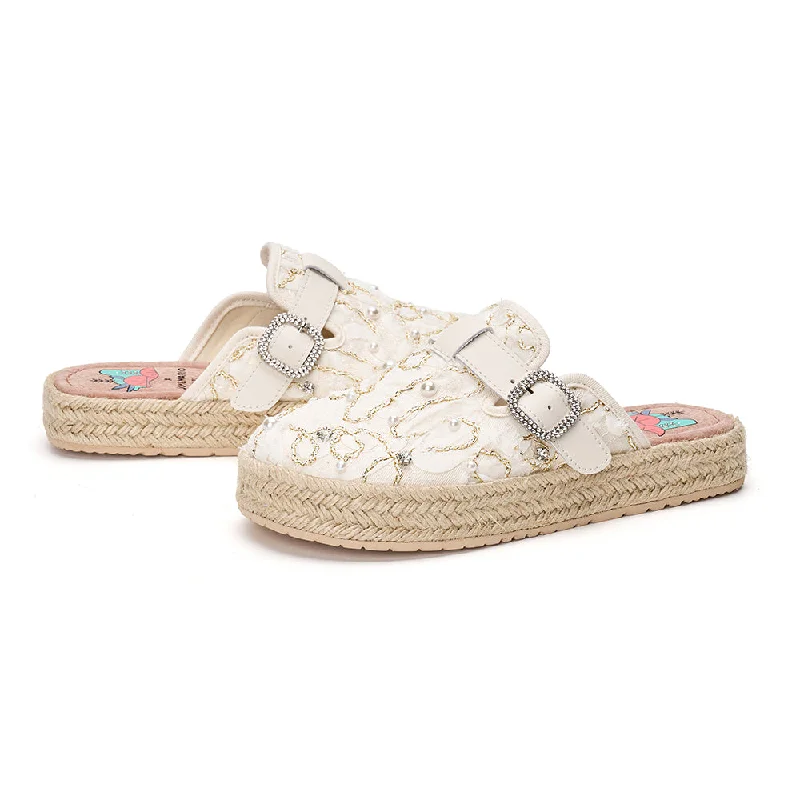 Handmade Women’s  Slip-On Espadrille Lace Loafers-05657W