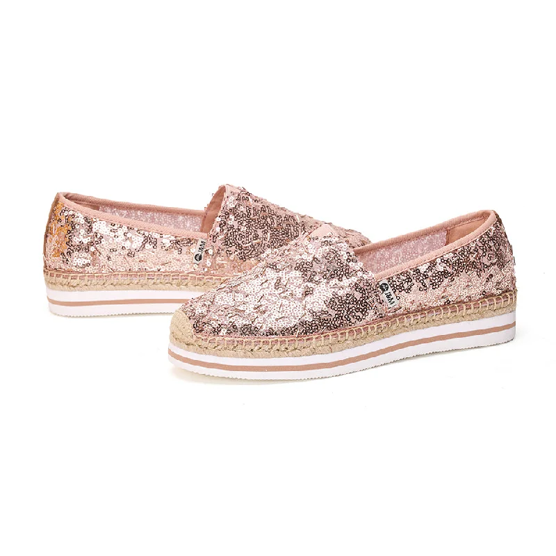 Women’s Slip-On Espadrille Sequins Mesh Loafers in Champagne-51550W