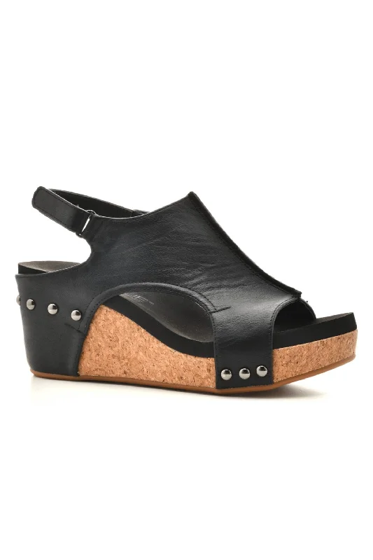 Say Baby Cork Wedge Sandals In Black