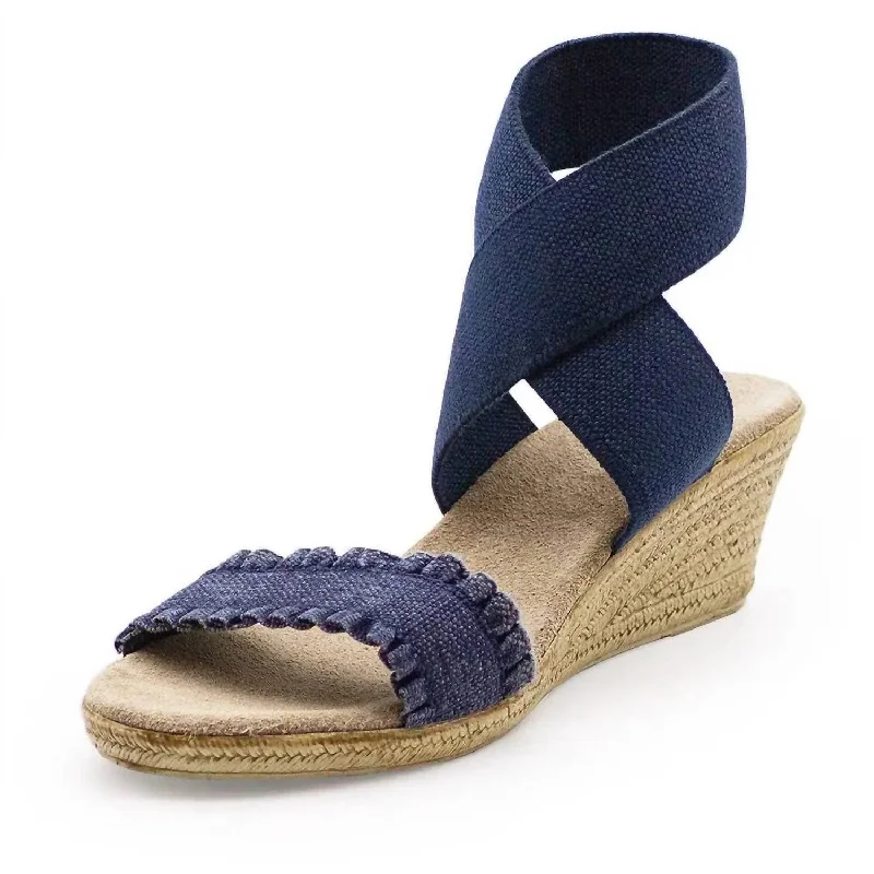 Women's Carolina Linen Wrap-Up Espadrille Wedge In Navy