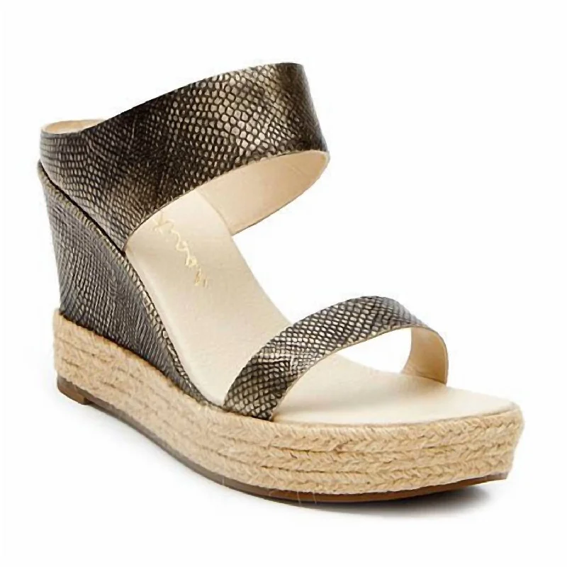 Women's Flora Wedge Sandal In Pewter Metallic Snake Print Leather