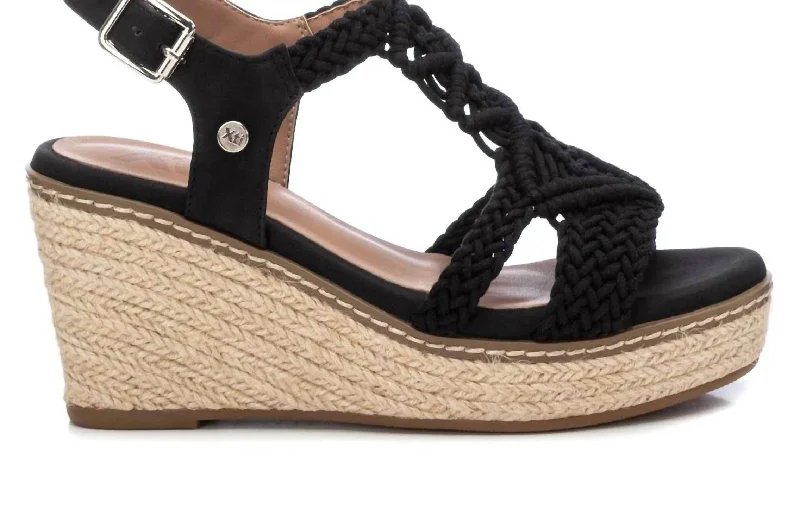 Women's Jute Wedge Sandals In Black