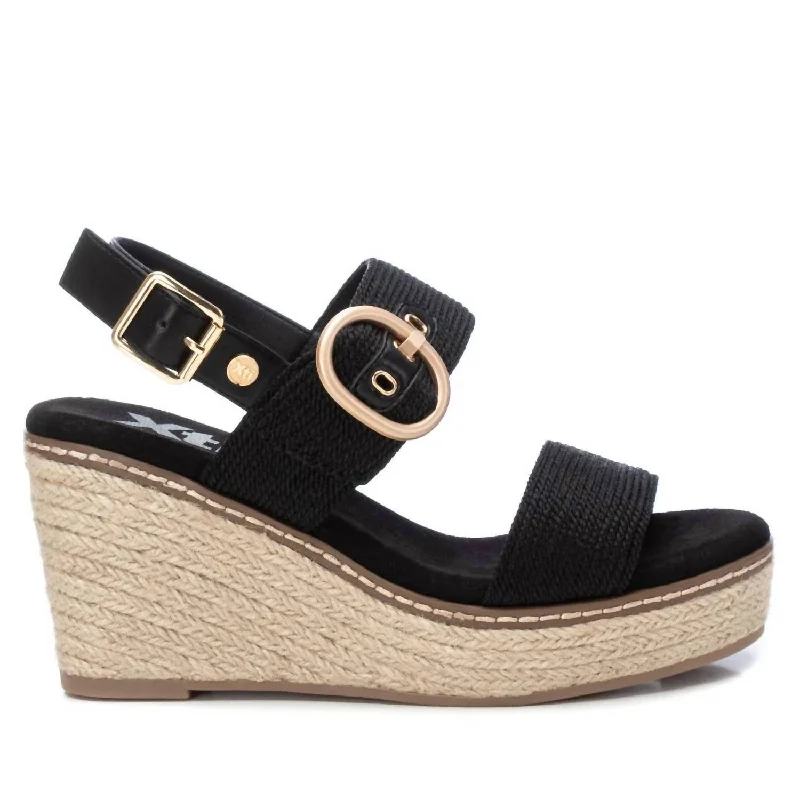 Women's Jute Wedge Sandals In Black