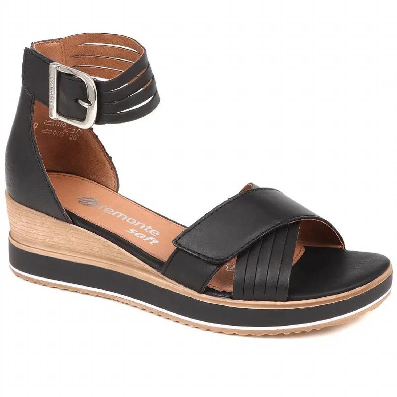 Women's Leather Wedge Sandals In Black